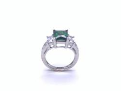 Silver Green & White CZ 3 Stone Ring