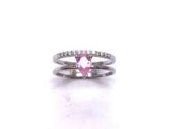 Silver Pink Pear & Clear CZ Double Row Ring