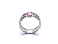 Silver Double Row Pink CZ Solitaire Ring Q