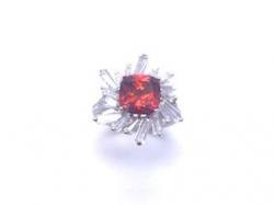 Silver Pale Red & Clear CZ Cluster Ring