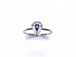 Silver Dark Blue CZ Solitaire Kite Design Ring L