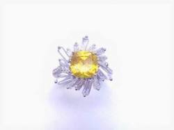 Silver Yellow CZ Cluster Ring L