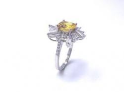 Silver Yellow CZ Cluster Ring L