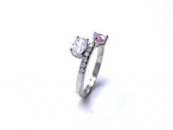Silver Pink & White CZ Torque Style Ring K