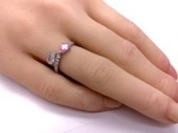 Silver Pink & White CZ Torque Style Ring K
