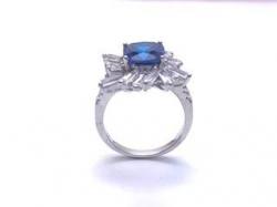 Silver London Blue & Clear CZ Cluster Ring