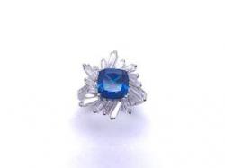 Silver London Blue & Clear CZ Cluster Ring