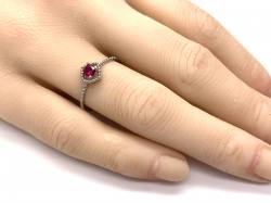 Silver Red CZ Solitaire Rope Effect Ring J