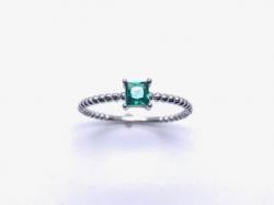 Silver Dark Green CZ Square Cut Solitaire Ring U