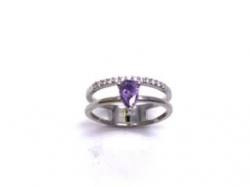 Silver Double Row Purple CZ Solitaire Ring M