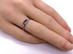 Silver Purple & White CZ Three Stone Ring L