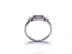 Silver Purple & White CZ Three Stone Ring L