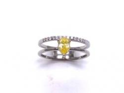 Silver Double Row Yellow CZ Solitaire Ring R