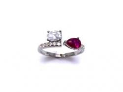 Silver Red & White CZ Torque Style Ring O