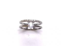Silver Double Row CZ Solitaire Ring N