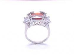 Silver Light Red & Clear CZ 3 Stone Ring