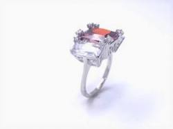 Silver Light Red & Clear CZ 3 Stone Ring