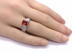 Silver Red CZ Solitaire Ring Size H