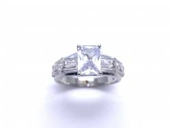 Silver Clear CZ Fancy Solitaire Ring