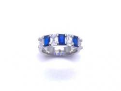 Silver Oblong Dark Blue & Clear CZ 7 Stone Ring