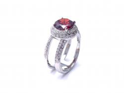 Silver Red CZ Halo Cluster Double Band Ring O