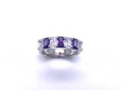 Silver Oblong Purple & Clear CZ 7 Stone Ring