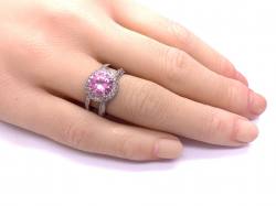 Silver Pink CZ Halo Cluster Double Band Ring M