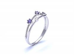 Silver Double Row Purple & White CZ Ring