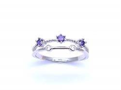 Silver Double Row Purple & White CZ Ring