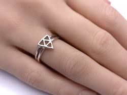 Silver Double Band Celtic Style Triangle Ring