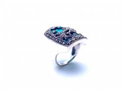 Silver Marcasite & Turquoise Oblong Fancy Ring