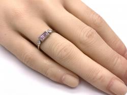 Silver Clear & Pink CZ 3 Stone Ring