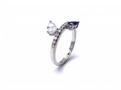 Silver Clear & D Blue CZ Pear Shaped 2 Stone Ring