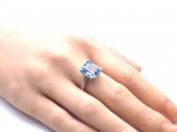 Silver Sky Blue Topaz and CZ Ring