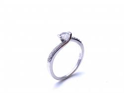 Silver CZ Solitaire Ring with Stone Set Shoulders