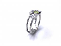 Silver Double Row Clear & Pale Green CZ Ring