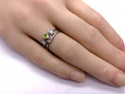 Silver Double Row Clear & Pale Green CZ Ring