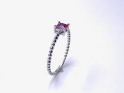 Silver Red Square CZ Solitaire Ring