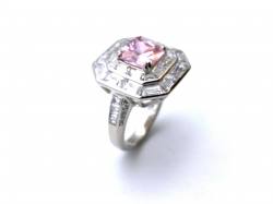 Silver Pink & Clear CZ Cluster Ring