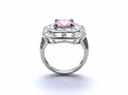 Silver Pink & Clear CZ Cluster Ring