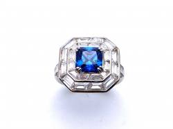 Silver London Blue & Clear CZ Cluster Ring