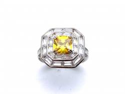 Silver Yellow & Clear CZ Cluster Ring