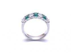 Silver Oblong Dark Green & Clear CZ 7 Stone Ring