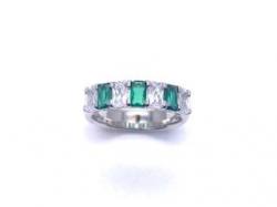 Silver Oblong Dark Green & Clear CZ 7 Stone Ring