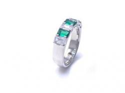 Silver Oblong Dark Green & Clear CZ 7 Stone Ring