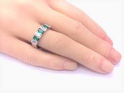 Silver Oblong Dark Green & Clear CZ 7 Stone Ring