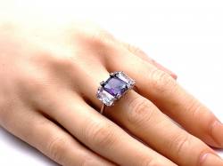 Silver Purple & Clear CZ 3 Stone Ring