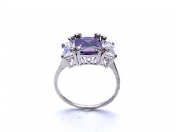 Silver Purple & Clear CZ 3 Stone Ring