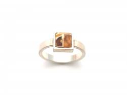 Silver Square Amber Ring