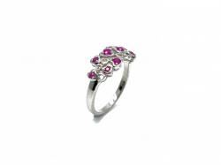 Silver Ruby Heart Cluster Ring